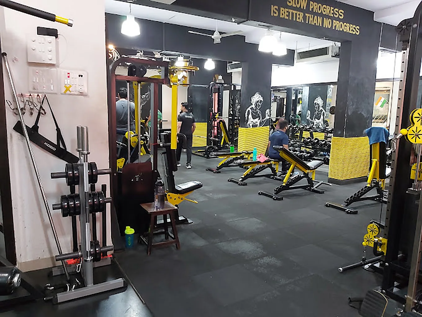 Main training hall with benches and dumbbell racks